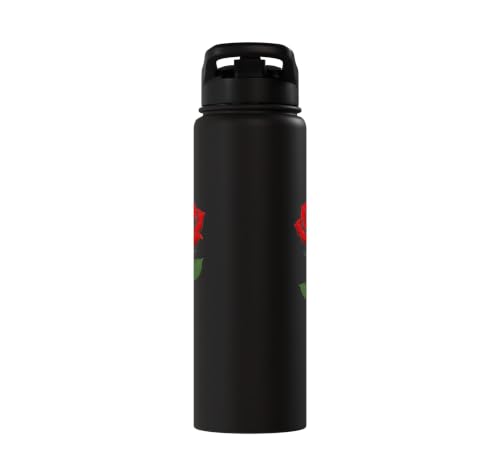 Maria Personalized Rose Name Elegant Floral Women Girls Stainless Steel Insulated Water Bottle - color: Black