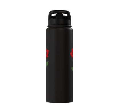 Maria Personalized Rose Name Elegant Floral Women Girls Stainless Steel Insulated Water Bottle - color: Black