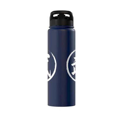 “Warrior” Japanese Kanji Word Graphic Stainless Steel Insulated Water Bottle - color: Navy Blue