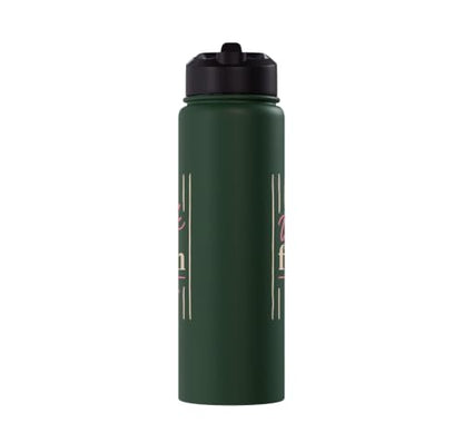 Christian Faith Scripture Verse Walk by Faith Pink Bow Stainless Steel Insulated Water Bottle - color: Dark Green