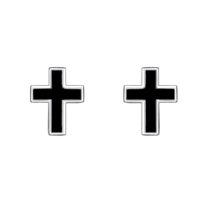 Abalone/Malachite/Onyx/Opal Cross Stud Earring Sterling Silver Small Cross Earrings Cross Jewelry Gift for Women - style: Onyx