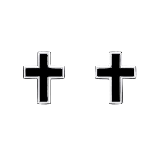 Abalone/Malachite/Onyx/Opal Cross Stud Earring Sterling Silver Small Cross Earrings Cross Jewelry Gift for Women - style: Onyx