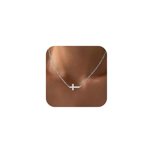 18K Gold Plated Cross Necklace for Women Trendy - color: Sideway Cross(Silver)