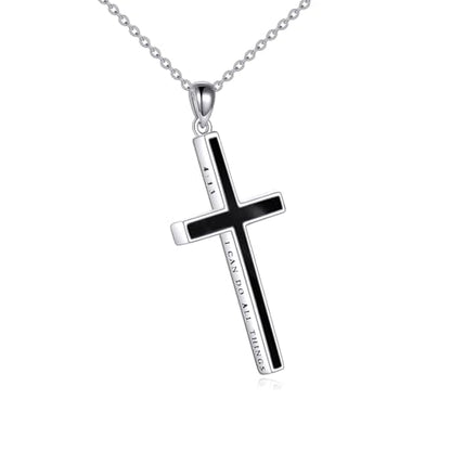 YFN Cross Necklace Sterling Silver Religious Cross Pendant Jewelry Christian Gifts for Women Men - style: C. Black Onyx Engraved