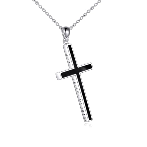 YFN Cross Necklace Sterling Silver Religious Cross Pendant Jewelry Christian Gifts for Women Men - style: C. Black Onyx Engraved