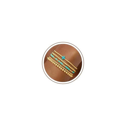Turandoss 5PCS Gold Beaded Bracelets for Women Teen Girls, 14K Gold Plated - color: 5PCS Turquoise Cross Beaded Bracelets