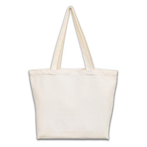 Canvas Tote Bag, Pockets, Zipper, Durable, Lightweight, Cotton Shopping Cloth Bag, Gifts - color: Off-white