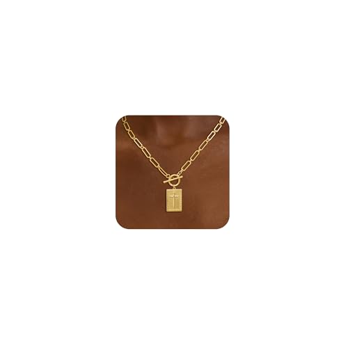 Freekiss 3-Piece Layered Toggle Necklace for Women - color: Gold Cross Necklace
