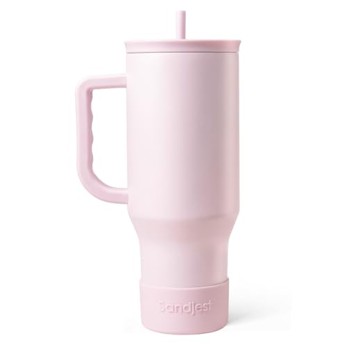 SANDJEST Light Pink 40oz Tumbler with Handle and Straw, Insulated Stainless Steel Travel Coffee Mug for Women Girls, Gift Idea for Birthday Christmas Mothers Day - color: Pink 1