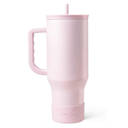 SANDJEST Light Pink 40oz Tumbler with Handle and Straw, Insulated Stainless Steel Travel Coffee Mug for Women Girls, Gift Idea for Birthday Christmas Mothers Day - color: Pink 1