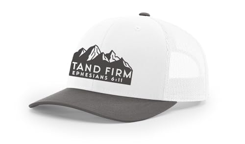 Trenz Shirt Company Mens Christian Hat Embroidered Stand Firm Ephesians 6:11 Scripture Mesh Back Trucker Hat - color: White/Charcoal/White