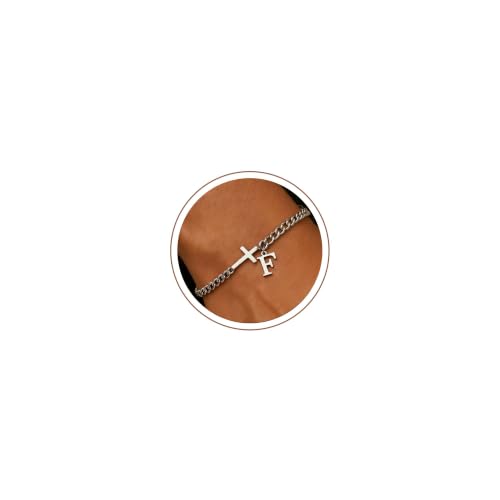Cross Bracelets for Men Initial A - Z Faith Cross Bracelets Gifts - color: Silver F