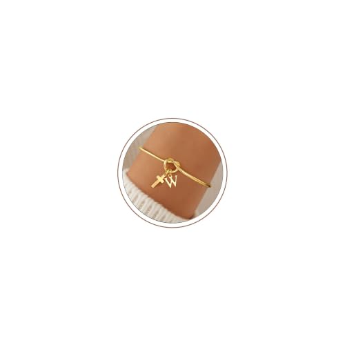 M MOOHAM Cross Initial Bracelet for Women Girls, Letter A-Z Cuff Bracelet - color: W