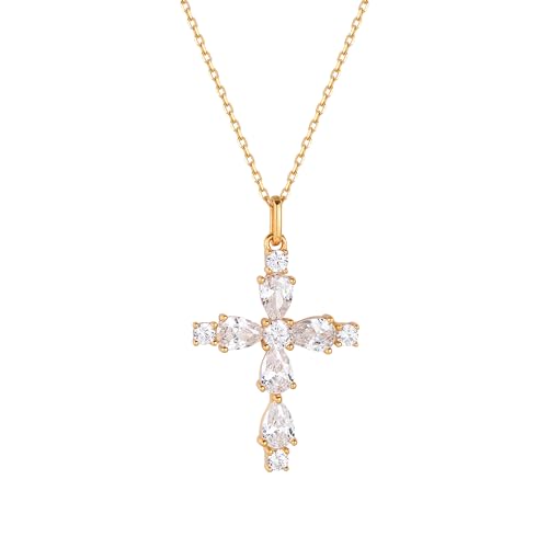 S.Leaf Cross Necklace for Women Gold Plated Cross Necklaces for Women 925 Sterling Silver Cross Pendant Necklaces for Women Birthday Anniversary - color: Cross_Necklace_Pear_18Karat Gold Plated