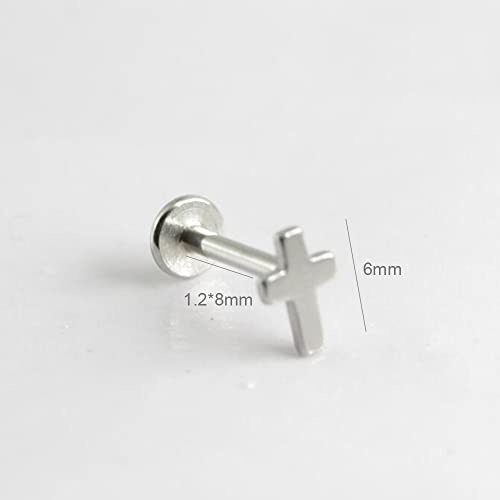 Top Cross Faith Labret Cartilage Helix Stud Earrings Stainless Steel Tragus Nose Studs Earring Monroe Lip Rings Bar 6mm 8mm Medusa Piercing Body Jewelry Gifts for Women Girls Men 16G - color: Silver,8mm