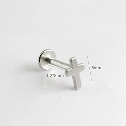 Top Cross Faith Labret Cartilage Helix Stud Earrings Stainless Steel Tragus Nose Studs Earring Monroe Lip Rings Bar 6mm 8mm Medusa Piercing Body Jewelry Gifts for Women Girls Men 16G - color: Silver,8mm