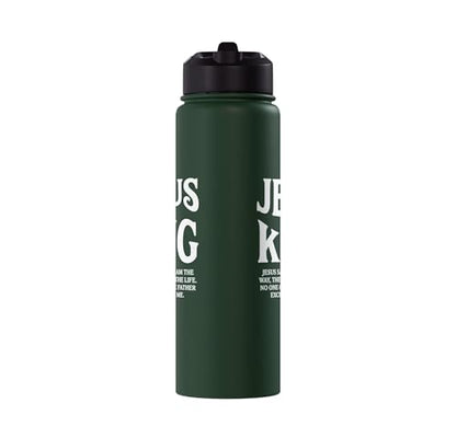 Jesus Is King John 14 6 Faith Bible Verse Stainless Steel Insulated Water Bottle - color: Dark Green