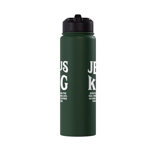 Jesus Is King John 14 6 Faith Bible Verse Stainless Steel Insulated Water Bottle - color: Dark Green
