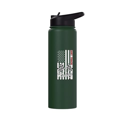 Car Dirt Track Racing Checkered Flag American Flag Racing Stainless Steel Insulated Water Bottle - color: Dark Green