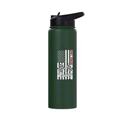 Car Dirt Track Racing Checkered Flag American Flag Racing Stainless Steel Insulated Water Bottle - color: Dark Green