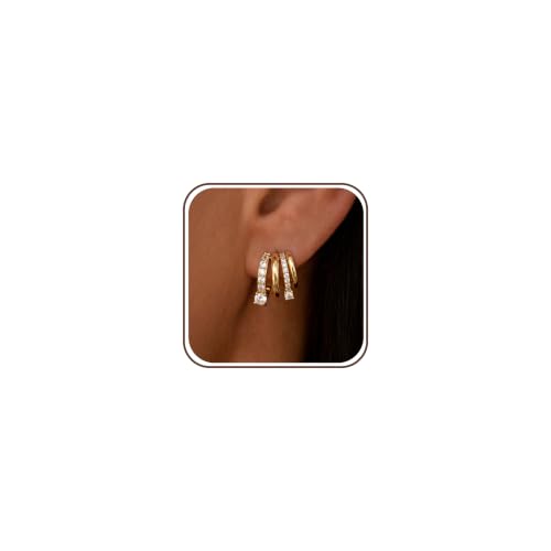 Dangle Gold Earrings for Women Trendy Triple Huggie Chain Earrings - color: Gold 9