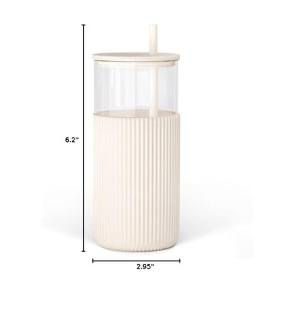 SANDJEST Glass Tumbler with Straw and Lid, Glass Water Bottle with Silicone Sleeve 20oz, Smoothie, Iced Coffee Cup, Gifts for Women Teen Girls Birthday Christmas (Cream) - color: Cream