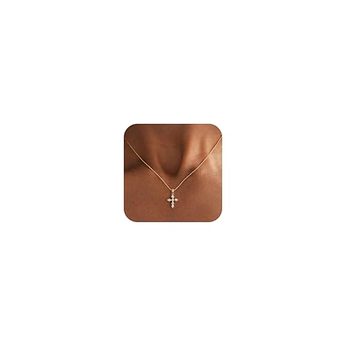 Cross Necklace for Women,Dainty 14k Gold Plated Pendant Necklaces - color: Gold-5