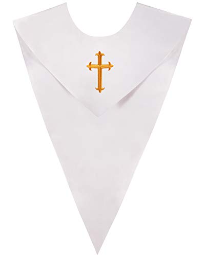 IvyRobes Unisex V Shape Solid-Colored Choir Stole with Cross - color: White