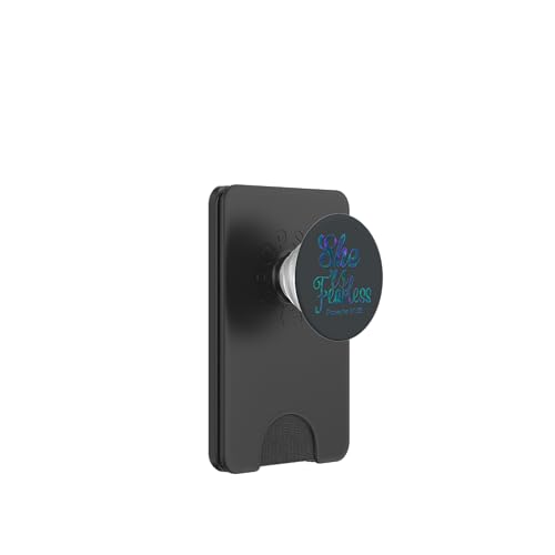 Teal Blue Purple She is Fearless Phone grip on Dark gray PopSockets PopWallet for MagSafe - style: Magnetic PopWallet