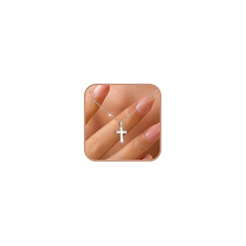 925 Sterling Silver Dainty Cross Necklace for Women Non Tarnish Waterproof - color: Silver-1
