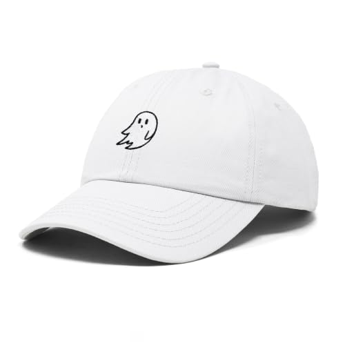 DALIX Ghost Embroidered Mens Womens Cotton Dad Hat Baseball Cap Adjustable - color: White