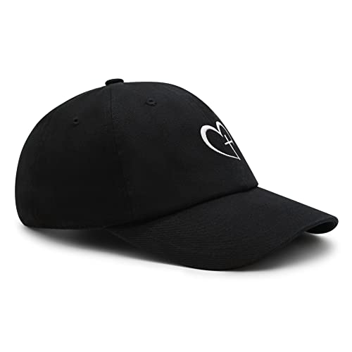 JPAK Heart and Cross Premium Dad Hat Embroidered Cotton Baseball Cap Christian Faith - color: Black