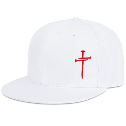 Christian Hats for Men Women - Cross Faith Flat Snapcback Hats - Religious Gifts for Thanksgiving Christmas - color: White/Cross Red