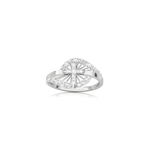 Savlano 18K Gold Plated Round Cut Cubic Zirconia Small Cross Band Ring Women Religious Ring - color: White