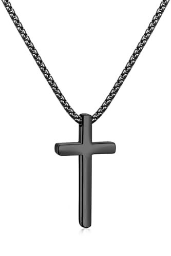 Fiusem Cross Necklace for Men, Stainless Steel Cross Pendant Jewelry Gift - size: 24.0 Inches, style: Small Black cross: 1.2" * 0.7"