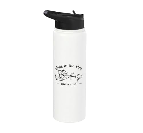 Abide In The Vine Leaf Elegant Botanical Scripture Graphic Stainless Steel Insulated Water Bottle