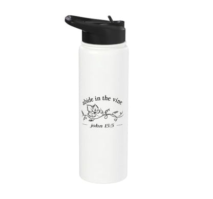 Abide In The Vine Leaf Elegant Botanical Scripture Graphic Stainless Steel Insulated Water Bottle