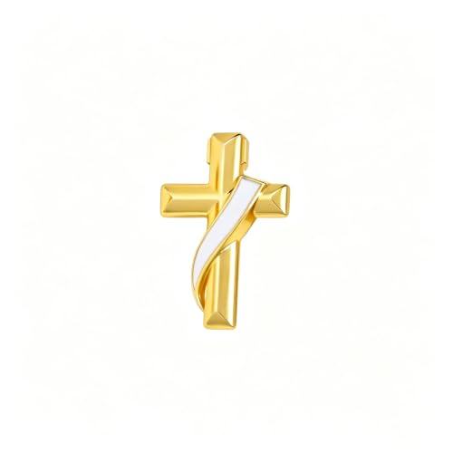 Clergy Gold Cross Lapel Pin with Enamel Ribbon, Christian Religious Brooch Badge, Suit Collar Accessory Faith Gift for Church Staff Believers - color: White