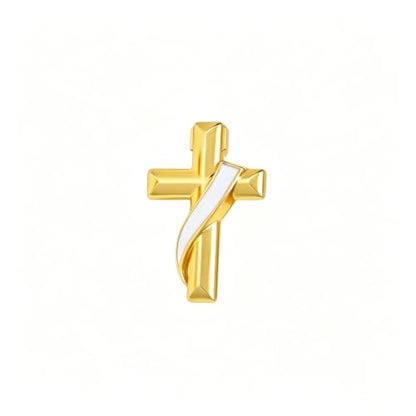 Clergy Gold Cross Lapel Pin with Enamel Ribbon, Christian Religious Brooch Badge, Suit Collar Accessory Faith Gift for Church Staff Believers - color: White
