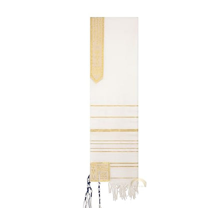 The Blessing Tallit, Messianic Christian Prayer Shawl 73x33in - color: Gold/White