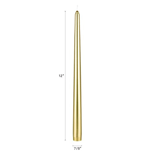 Mega Candles 12 pcs Unscented Gold Taper Candles, Hand Poured Wax Candle 12 Inch x 7/8 Inch, Home Décor, Wedding Receptions, Centerpieces, Occasions, Events, Romantic Dinners, Prayer, Holders - color: Gold