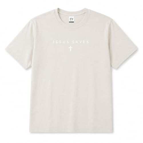 Christian Jesus Saves Cross T Shirt Subtle Minimal Religious Faith Tee Bible Verse Scripture Christian Clothing Unisex - color: Beige, size: X-Large