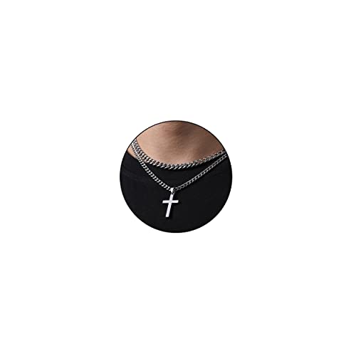 Zocomi Cross Necklace for Men Boys, Stainless Steel Layered Cuban Link Herringbone Chain Cross Pendant Christian Fashion Jewelry Gifts 16-24 Inches - color: Silver, size: 18inch/20inch, style: Cuban+Cuban