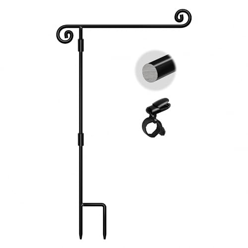 HOOSUN Garden Flag Stand,Sturdy Garden Flag Holder Pole for Outside House,Yard Flags Holder with one Tiger Clip,Yard Banner Pole for Holiday Flags Decorations Outdoor Lawn - color: Black C