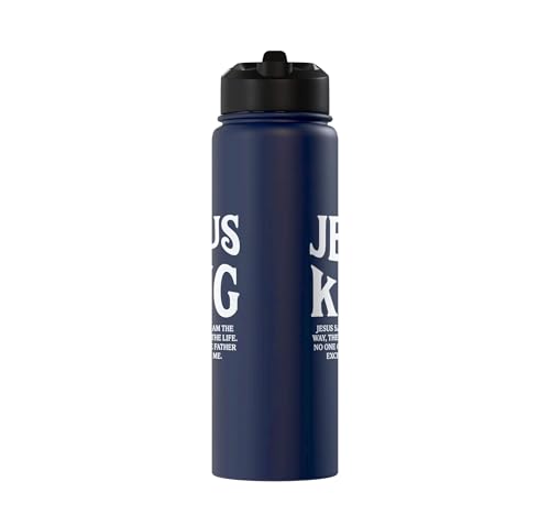 Jesus Is King John 14 6 Faith Bible Verse Stainless Steel Insulated Water Bottle - color: Navy Blue