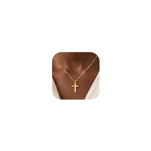14K Gold Plated Cross Necklace for Women, Christian Jewelry - style: 2-Wave
