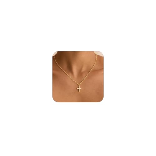 VIROMY Gold Cross Necklace for Women - Dainty Diamond Cross Pendant Necklaces Non Tarnish Waterproof Necklace Simple Choker Minimalist Jewelry - style: J-Cross-Gold