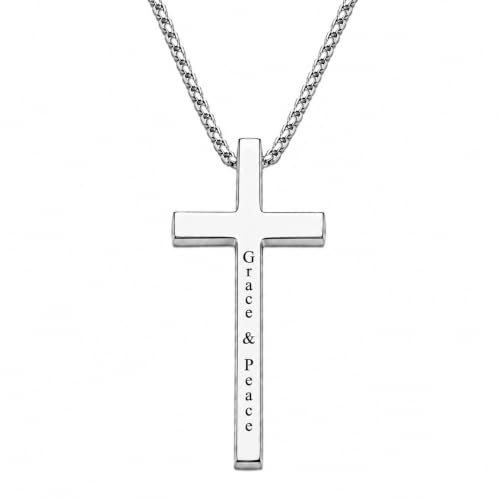 Engraved Cross Necklace for Men, Women & Boys & Girls Cross Necklace, Stainless Steel Cross Pendant Necklace, Faith & Inspiration Christian Jewelry Gift - color: Grace & Peace
