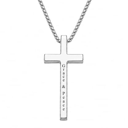 Engraved Cross Necklace for Men, Women & Boys & Girls Cross Necklace, Stainless Steel Cross Pendant Necklace, Faith & Inspiration Christian Jewelry Gift - color: Grace & Peace