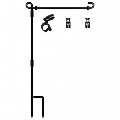 HOOSUN Garden Flag Stand,Premium Garden Flag Holder Pole Metal Powder-Coated Weather-Proof Paint with Graden Flag Clip and Spring Stoppers Without Flag Garden Decorations - color: Black
